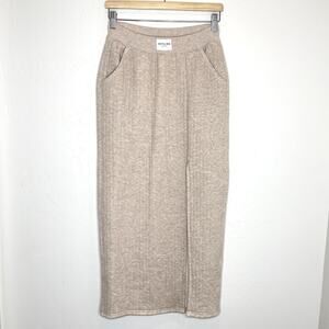 Offline By Aerie Ribbed Side Slit Midi Skirt Womens XS Oatmeal Cream